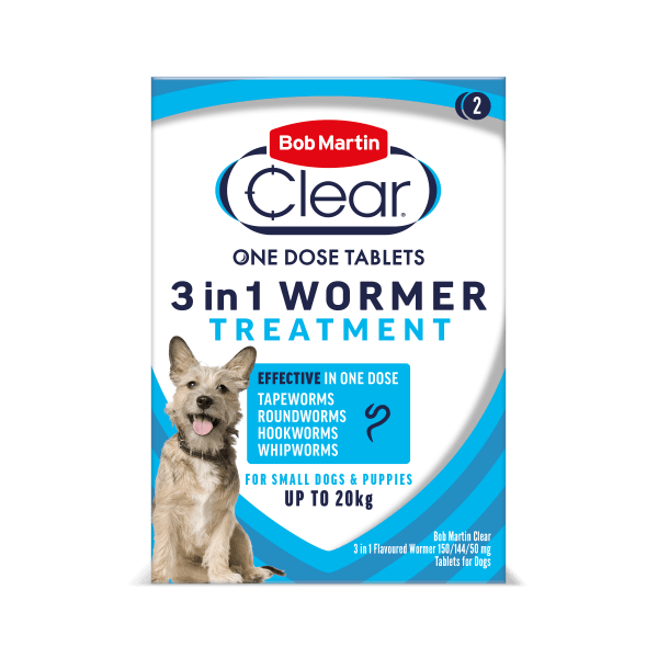 Bob Martin Clear 3in1 Flavoured Wormer Tablets for Dogs - Pack of 2