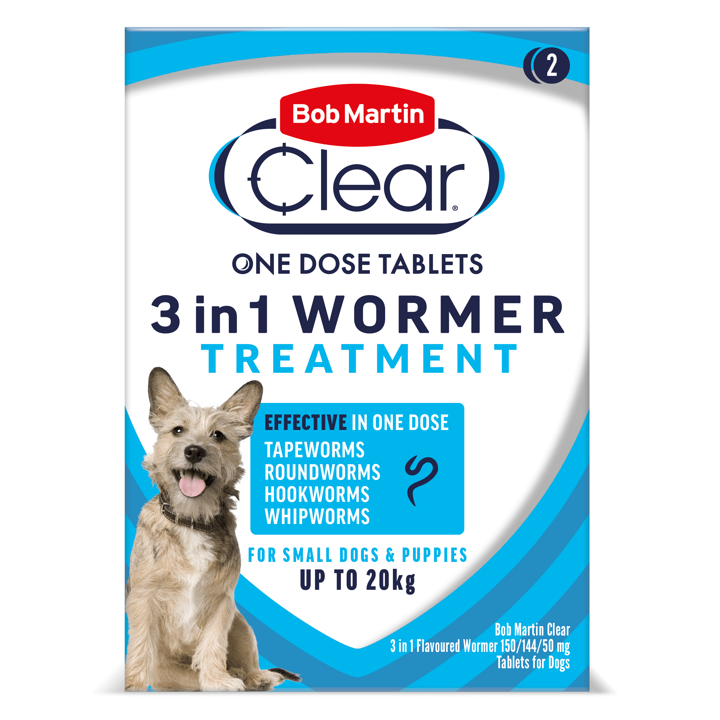 Bob Martin Clear 3in1 Flavoured Wormer Tablets for Dogs - Pack of 2