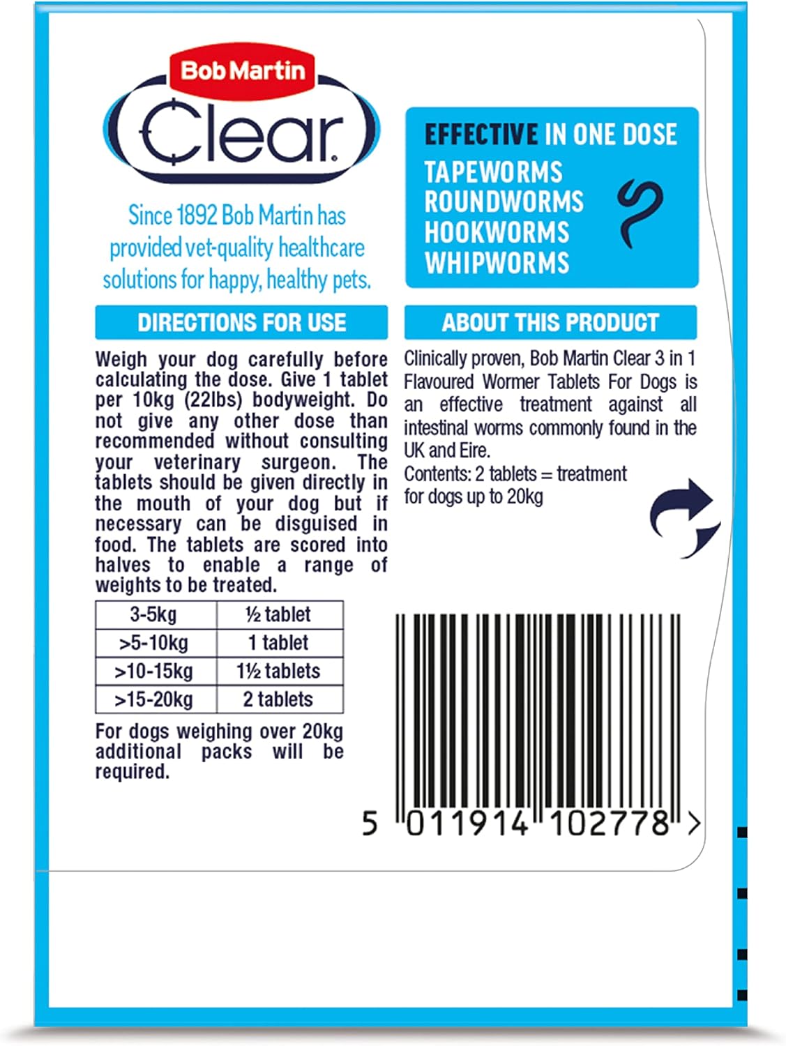 Bob Martin Clear 3in1 Flavoured Wormer Tablets for Dogs - Pack of 2 - Image 2