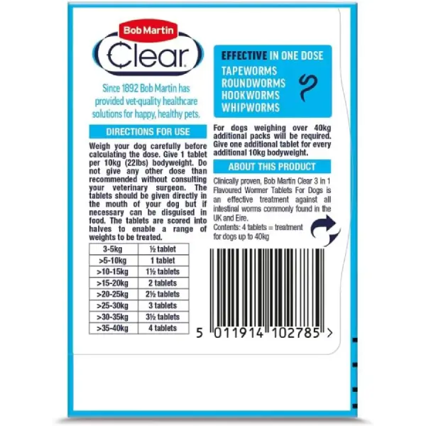 Bob Martin Clear 3in1 Flavoured Wormer Tablets for Dogs - Image 2