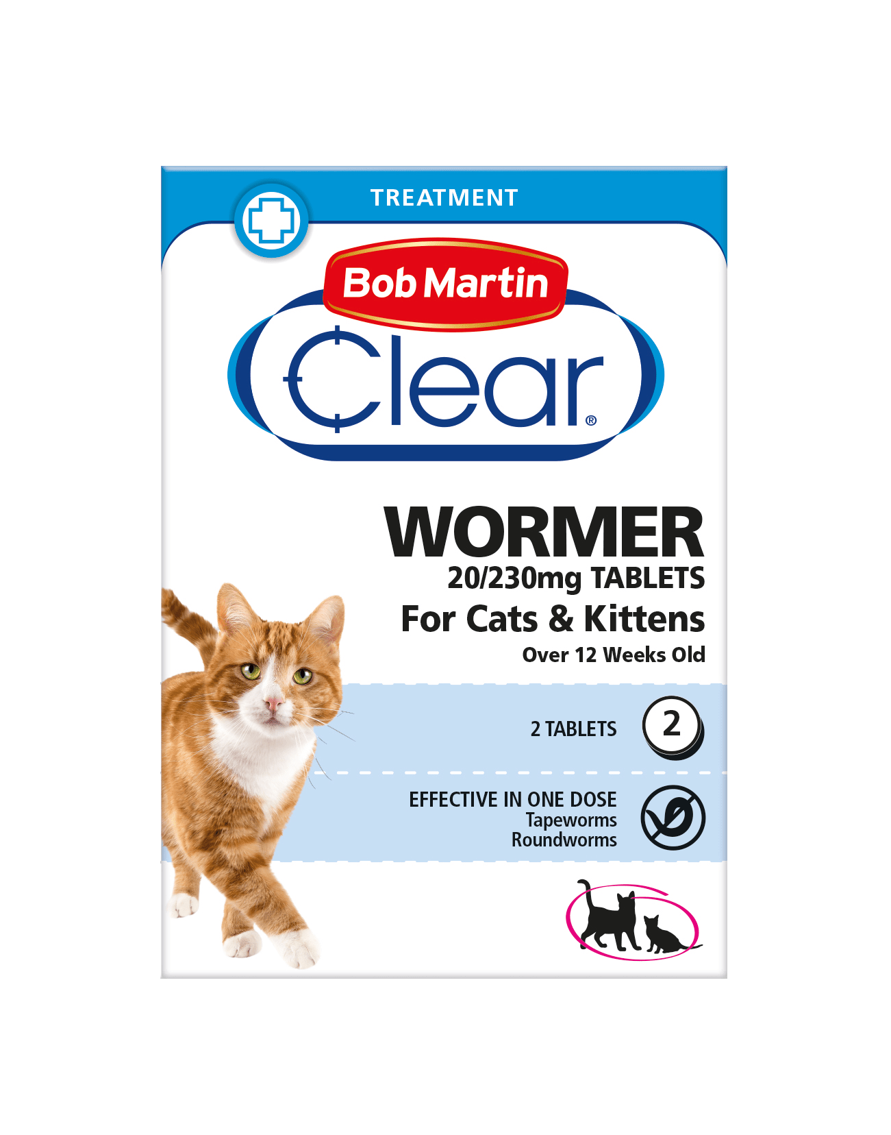 Bob Martin Clear 2 in 1 Wormer Tablets for Cats & Kittens Pack of 2