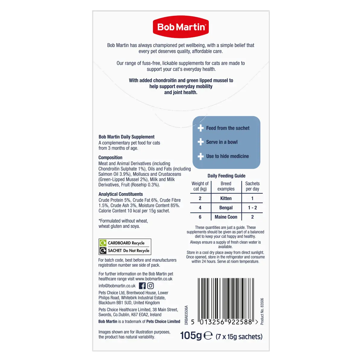 Bob Martin Cat Supplement Joints & Mobility- back of box
